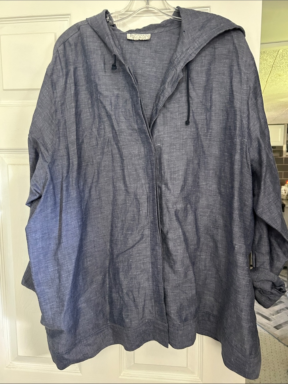 Relaxed Hooded Linen-Blend Jacket - Blue. Size 18